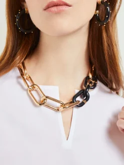 Gold & Black Resin Oval Link Necklace|Misook Best