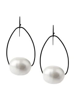 Handmade Matte Black Cotton Pearl Drop Earrings|Misook New