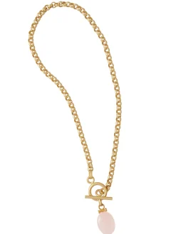 Handmade Rose Quartz Pendant Toggle Chain Necklace|Misook Sale