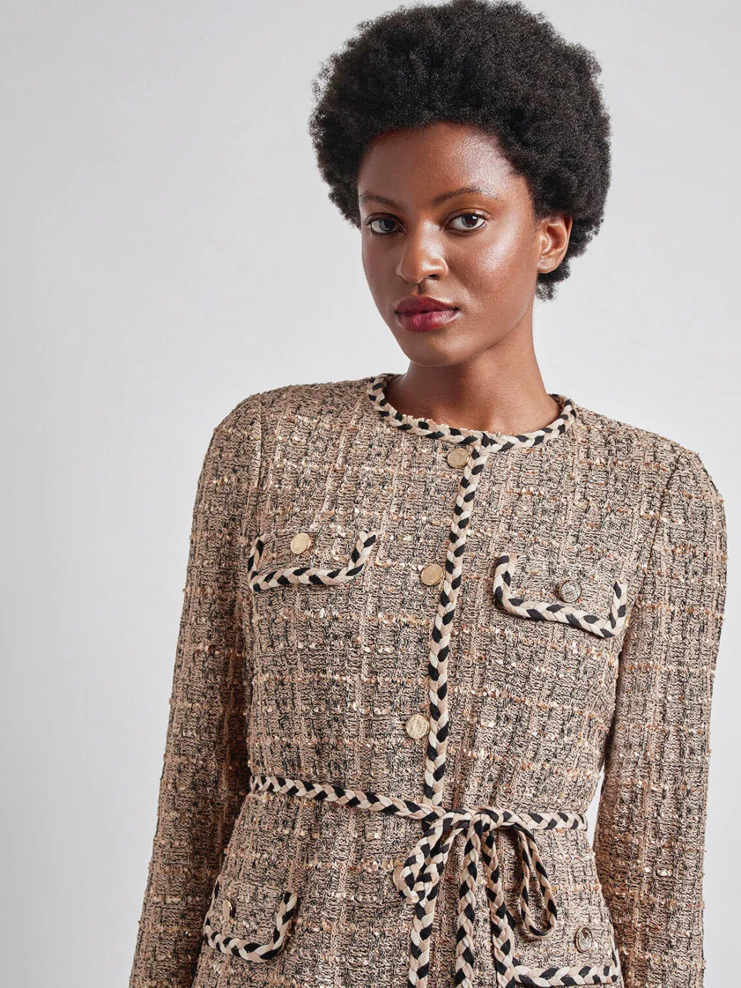 Heritage Fit Braid Trim Tweed Knit Jacket|Misook New