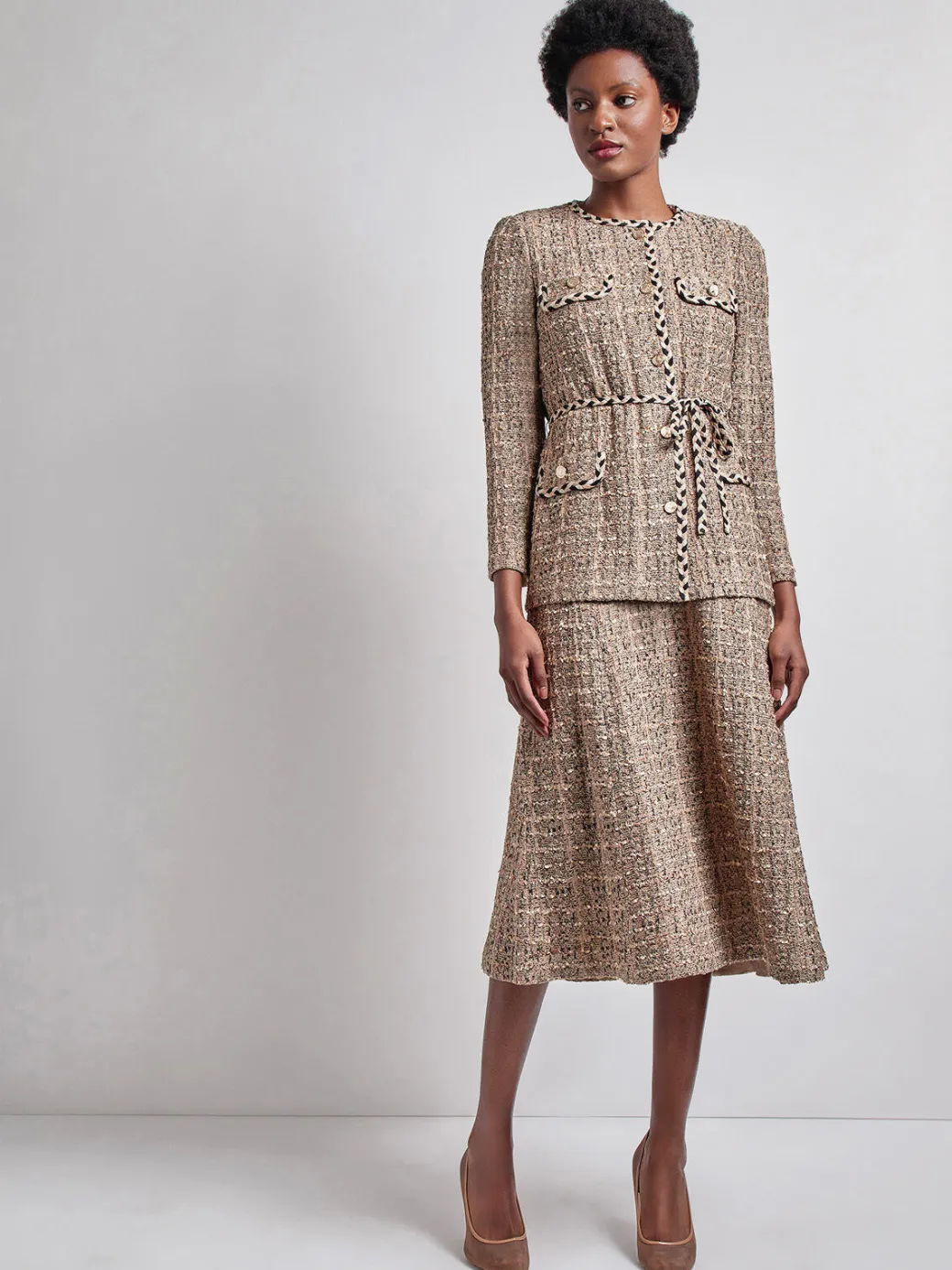 Heritage Fit Braid Trim Tweed Knit Jacket|Misook New