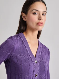 Heritage Fit Braided Trim Tonal Zig-Zag Knit Cardigan|Misook Outlet