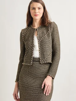 Heritage Fit Curbed Chain Trim Lurex Knit Jacket|Misook Hot