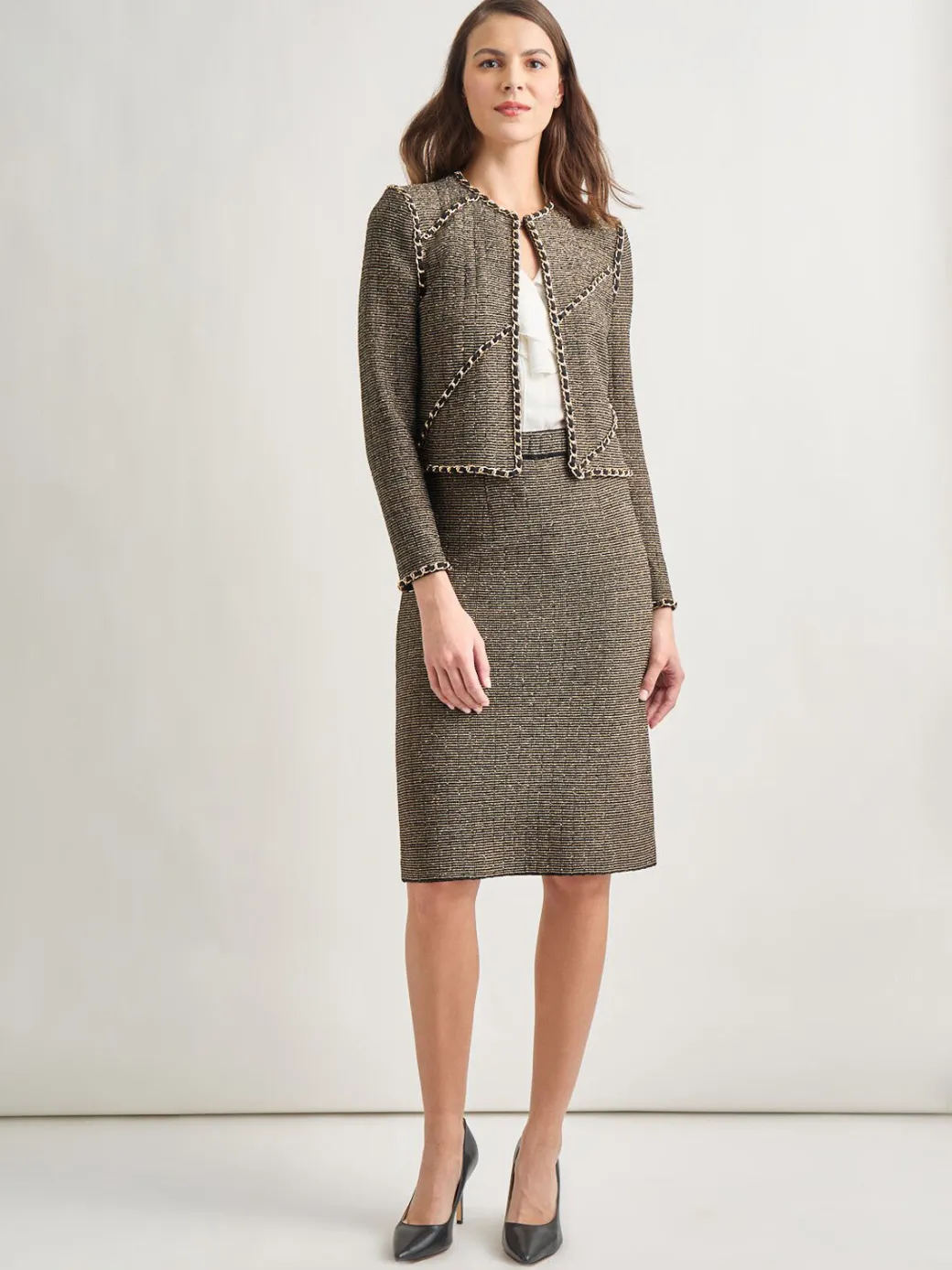 Heritage Fit Curbed Chain Trim Lurex Knit Jacket|Misook Hot