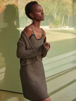 Heritage Fit Curbed Chain Trim Lurex Knit Jacket|Misook Hot