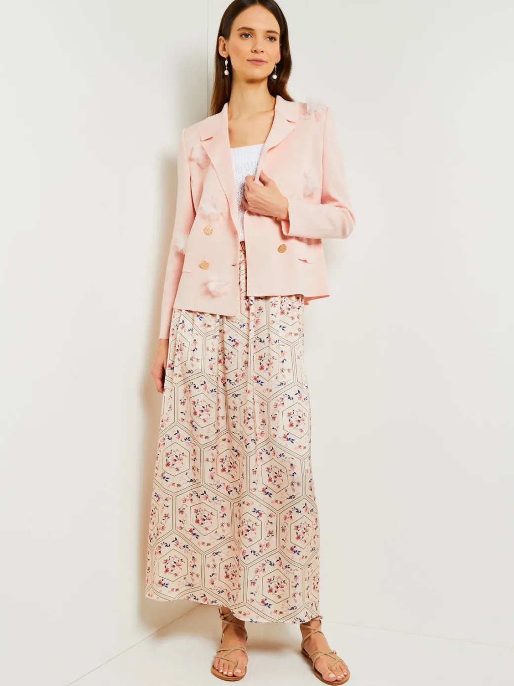 Heritage Fit Double Breasted Jacket - Floral Applique Knit|Misook Online