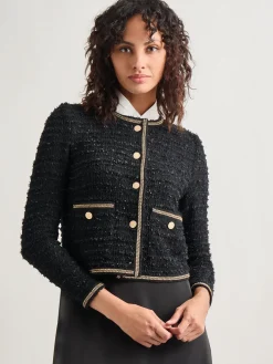 Heritage Fit Double Chain Trim Eyelash Knit Jacket|Misook Online