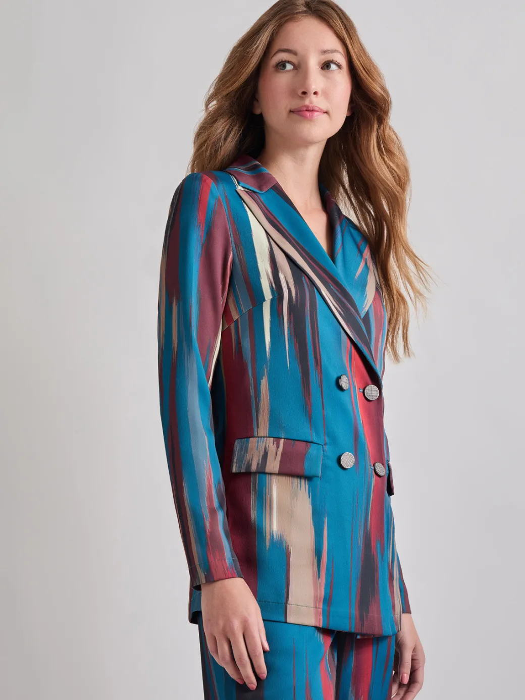 Heritage Fit Double-Breasted Brushstroke Woven Blazer|Misook New