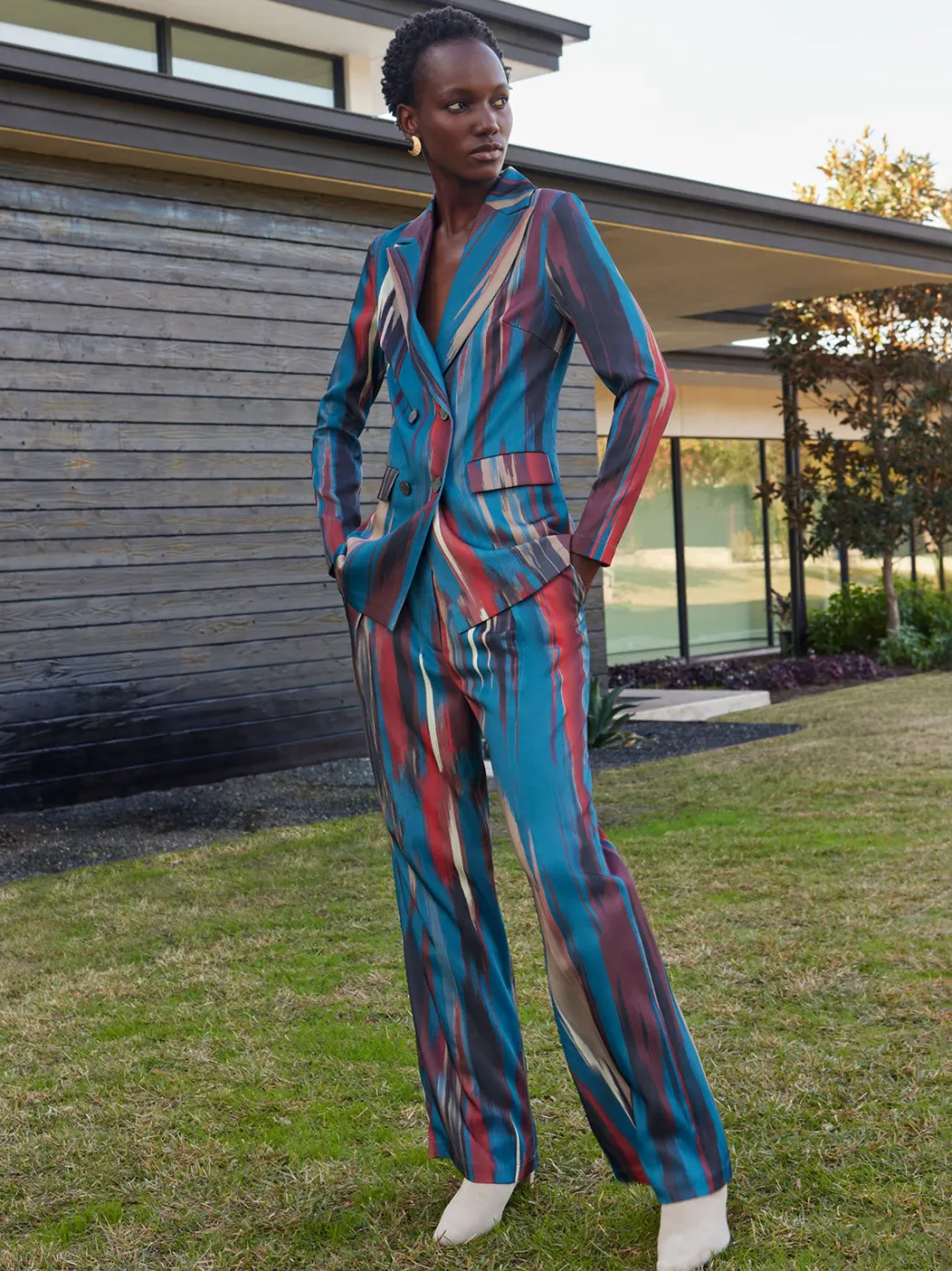 Heritage Fit Double-Breasted Brushstroke Woven Blazer|Misook New