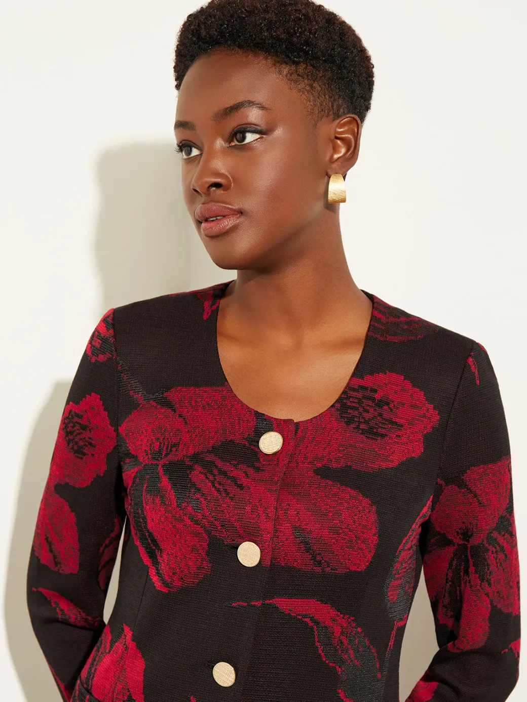 Heritage Fit Floral Button-Front Knit Jacket|Misook Hot