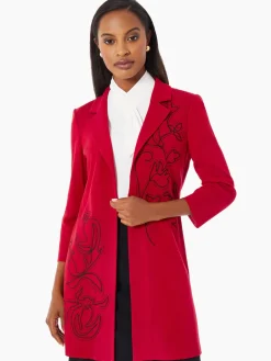 Heritage Fit Floral Embroidery Long Knit Jacket|Misook Fashion