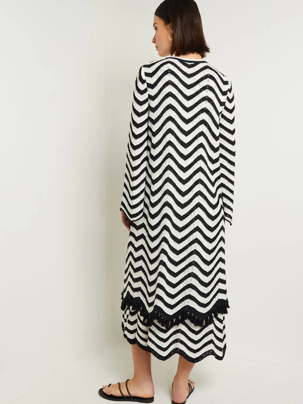 Heritage Fit Jacket - Chevron Fringe Trim Intarsia Knit|Misook New