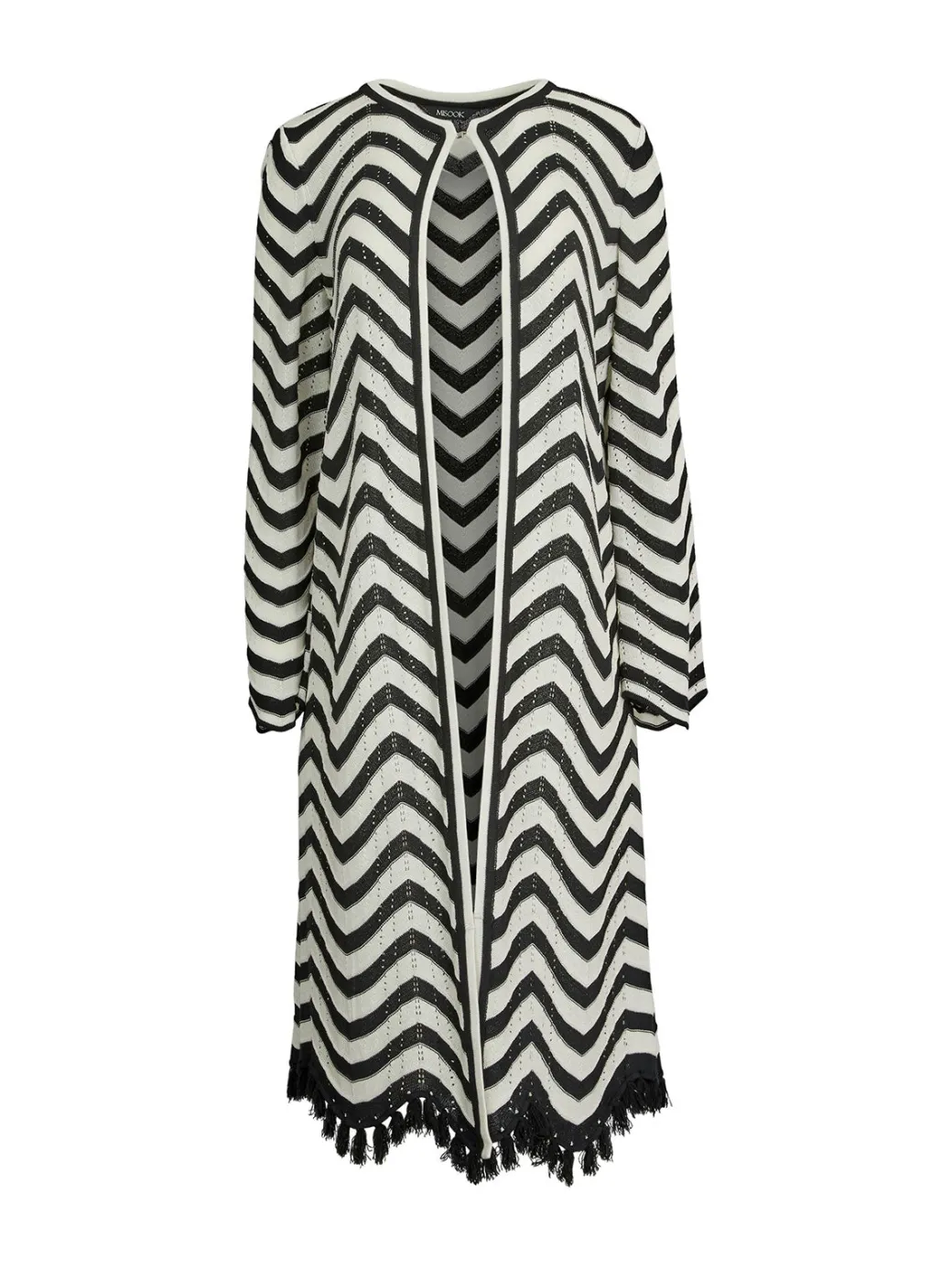 Heritage Fit Jacket - Chevron Fringe Trim Intarsia Knit|Misook New