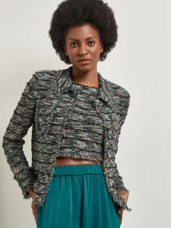 Heritage Fit Lapel Jacket - Fringe Trim Tweed Knit|Misook Online