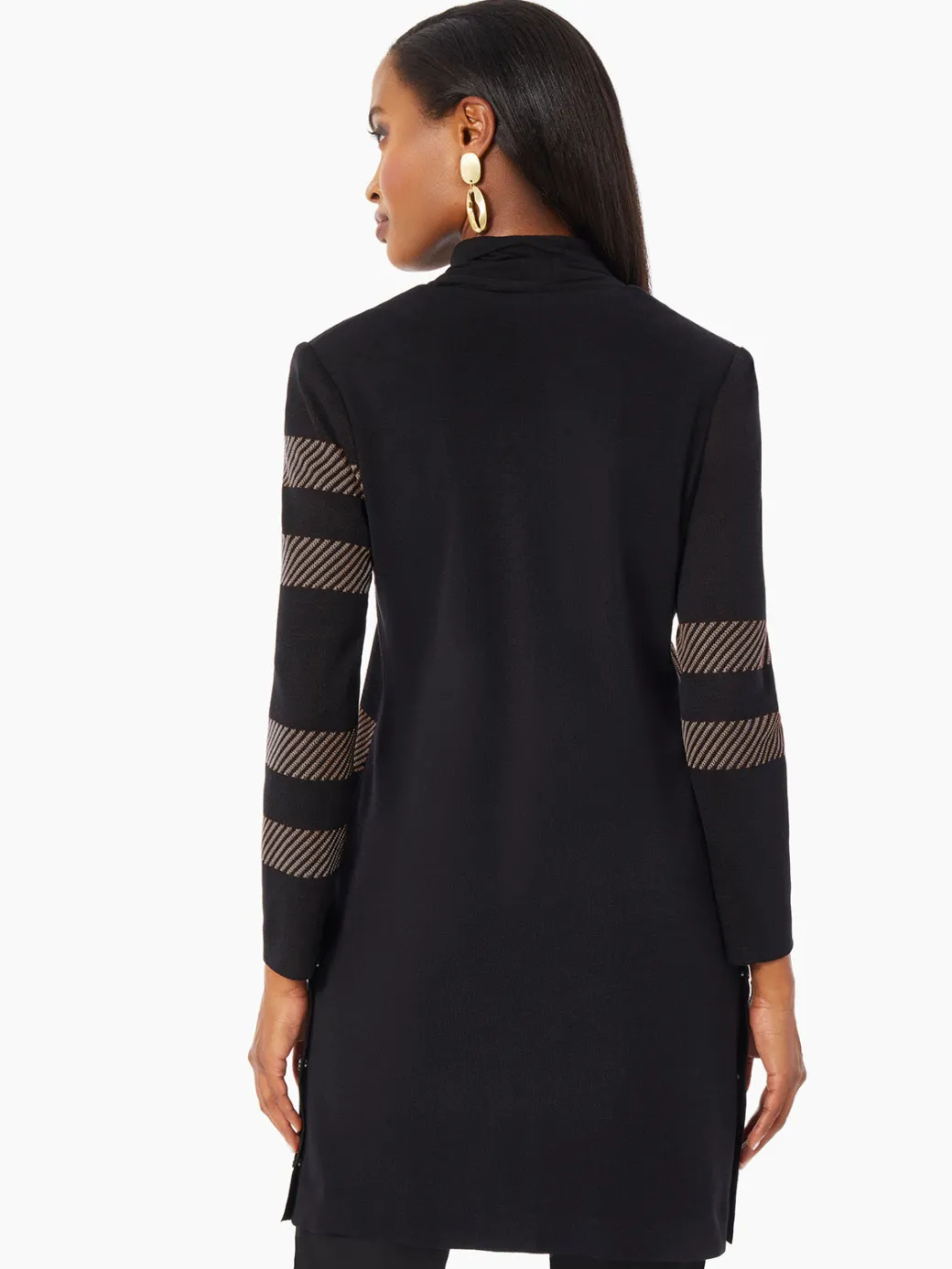 Heritage Fit Side Button Detail Graphic Pattern Knit Duster|Misook New