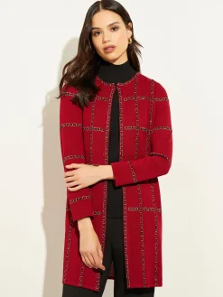 Heritage Fit Tweed Trim Windowpane Knit Duster|Misook Hot