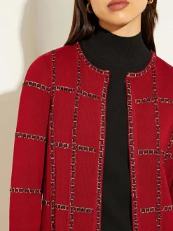 Heritage Fit Tweed Trim Windowpane Knit Duster|Misook Hot