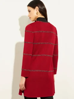 Heritage Fit Tweed Trim Windowpane Knit Duster|Misook Hot