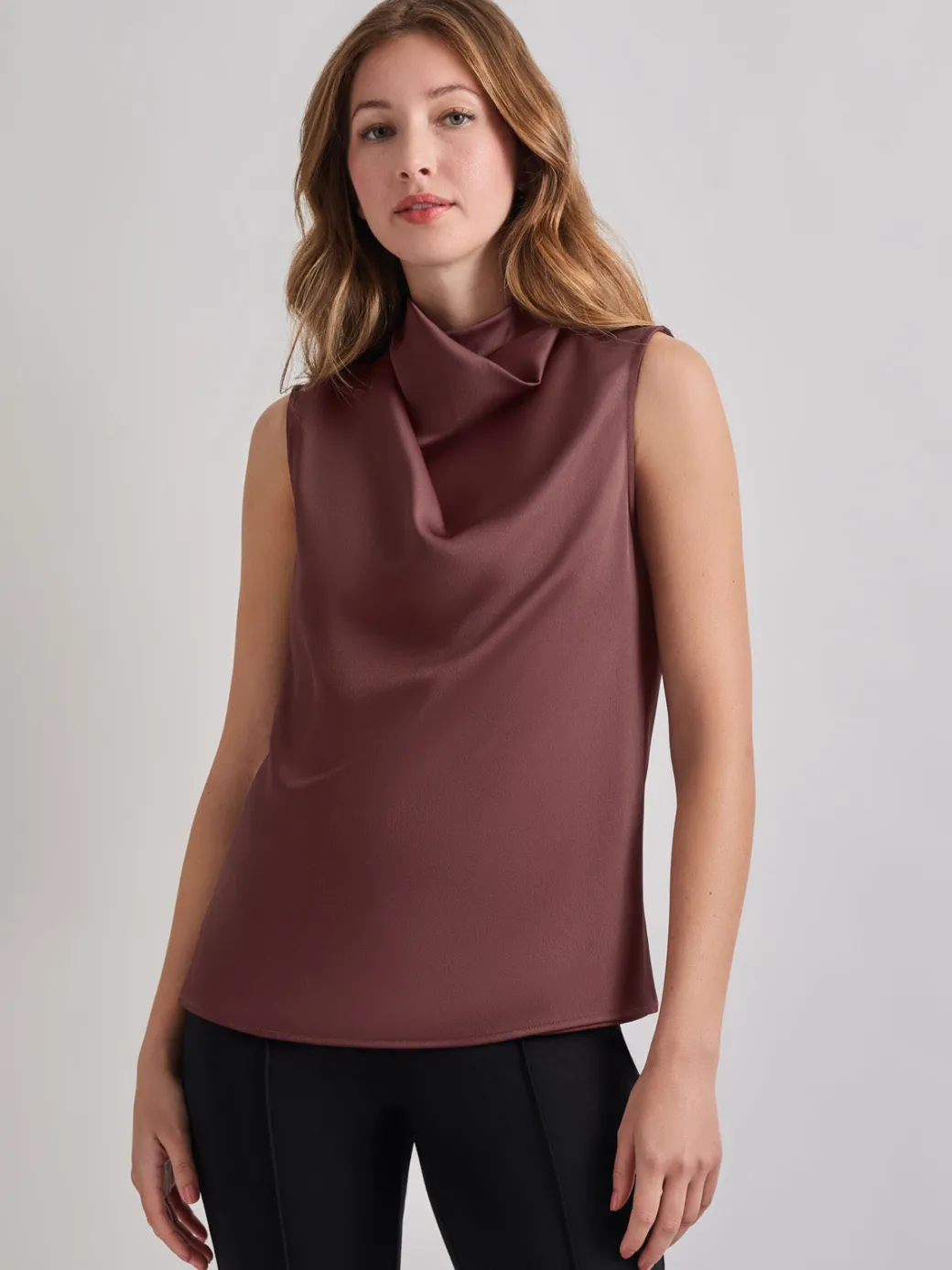 High Neck Draped Crepe de Chine Blouse|Misook Online