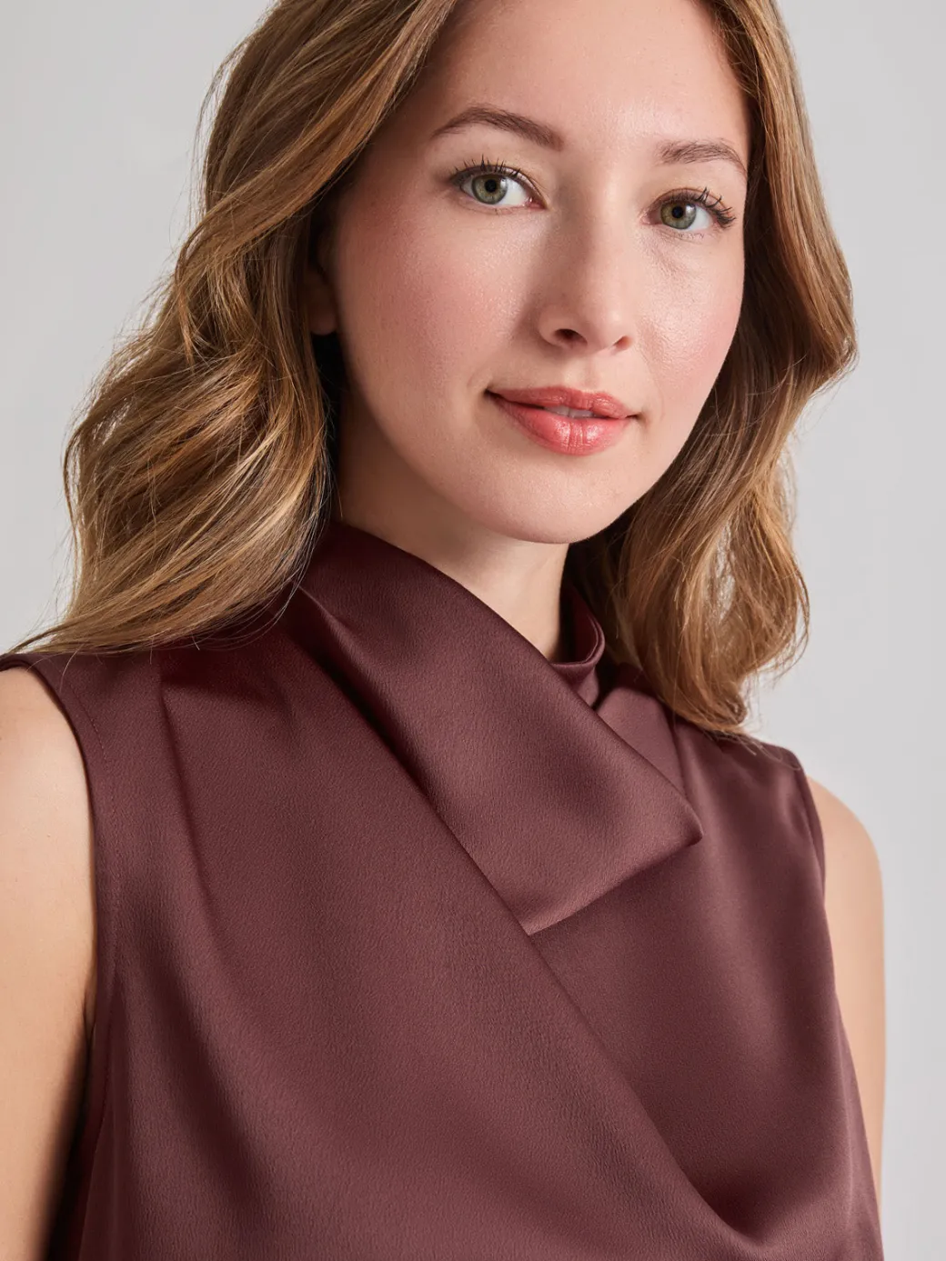 High Neck Draped Crepe de Chine Blouse|Misook Online