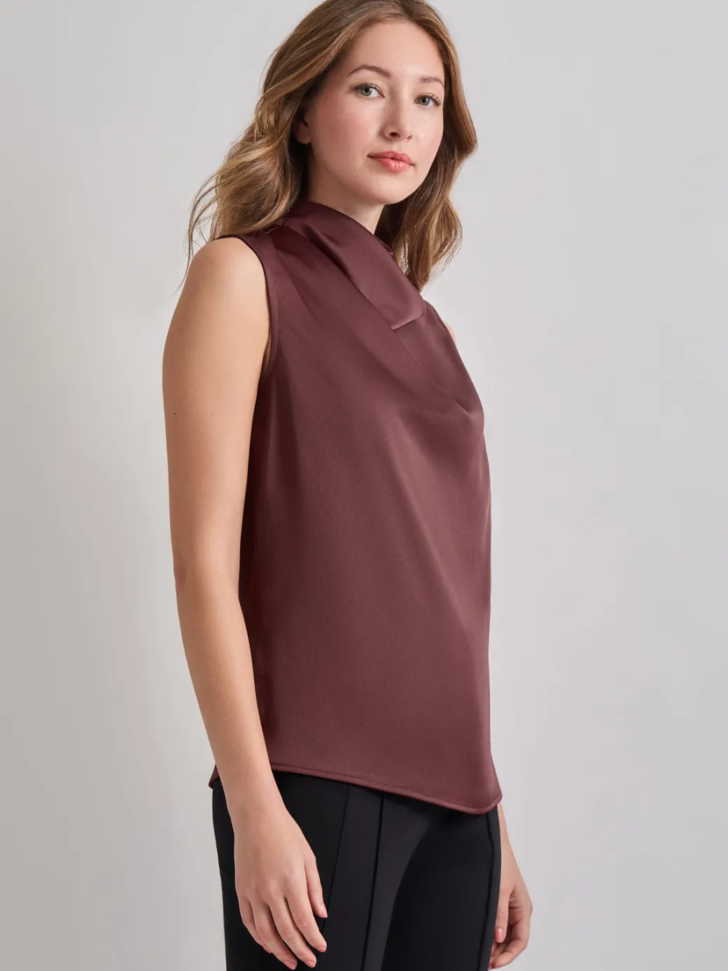 High Neck Draped Crepe de Chine Blouse|Misook Online