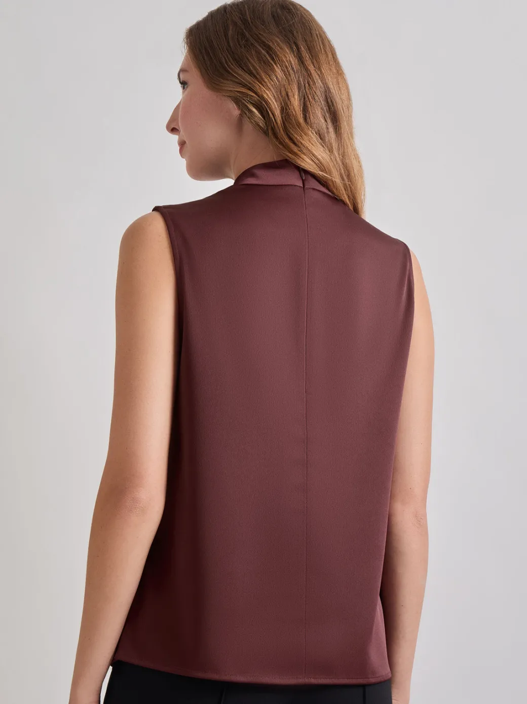 High Neck Draped Crepe de Chine Blouse|Misook Online