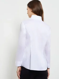 Hi-Neck Stretch Cotton Blouse|Misook Online