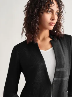 Inverted Notch Collar Tailored Knit Jacket|Misook Outlet