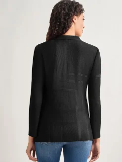 Inverted Notch Collar Tailored Knit Jacket|Misook Outlet