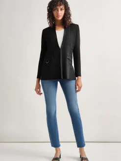 Inverted Notch Collar Tailored Knit Jacket|Misook Outlet