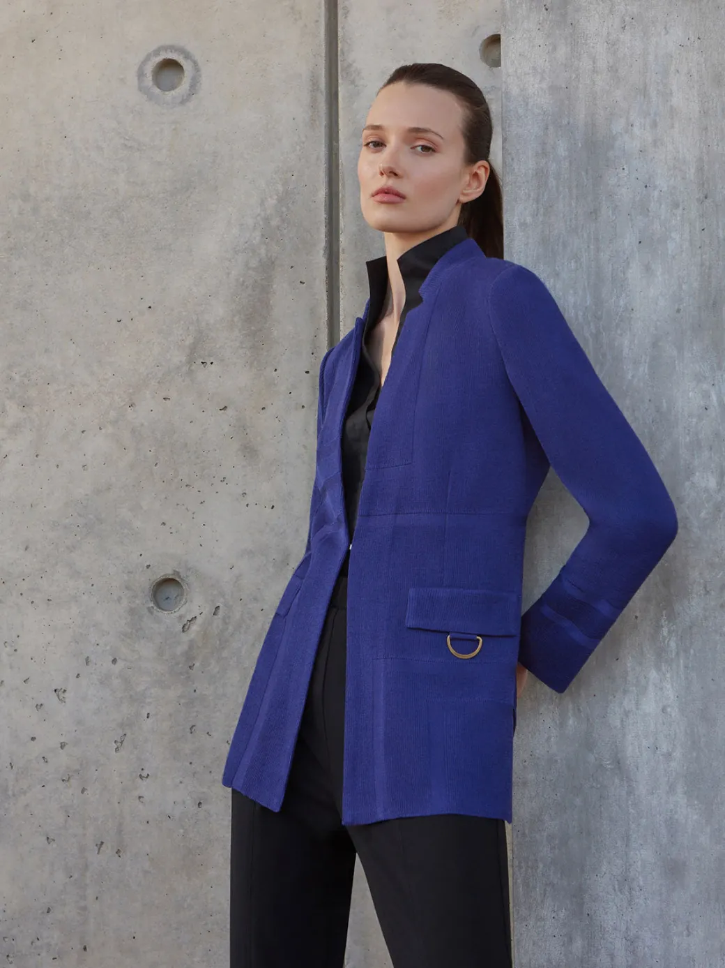 Inverted Notch Collar Tailored Knit Jacket|Misook Best