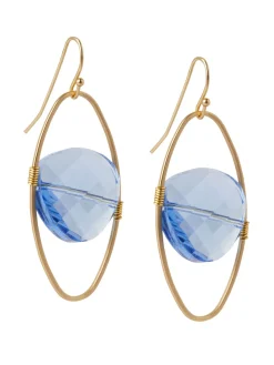 18K Matte Gold Plated Blue Crystal Wire Wrapped Earrings|Misook Fashion