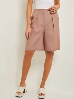 Knee Length Bermuda Shorts - Pleated Woven|Misook Hot