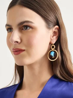 Labradorite and Matte Gold Hoop Earrings|Misook Hot