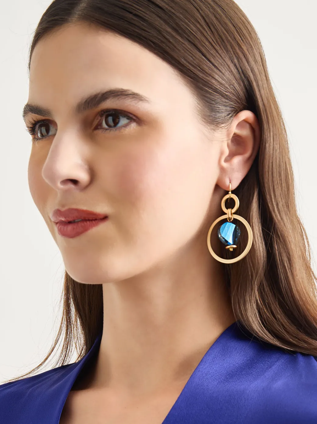 Labradorite and Matte Gold Hoop Earrings|Misook Hot