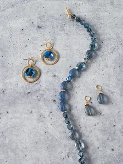 Labradorite and Matte Gold Hoop Earrings|Misook Hot