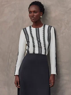 Lace Applique Woven Blouse|Misook Best