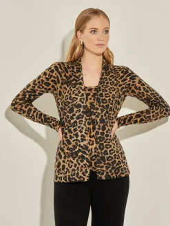 Leopard Print Open Front Cashmere Cardigan|Misook Fashion