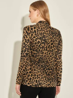 Leopard Print Open Front Cashmere Cardigan|Misook Fashion