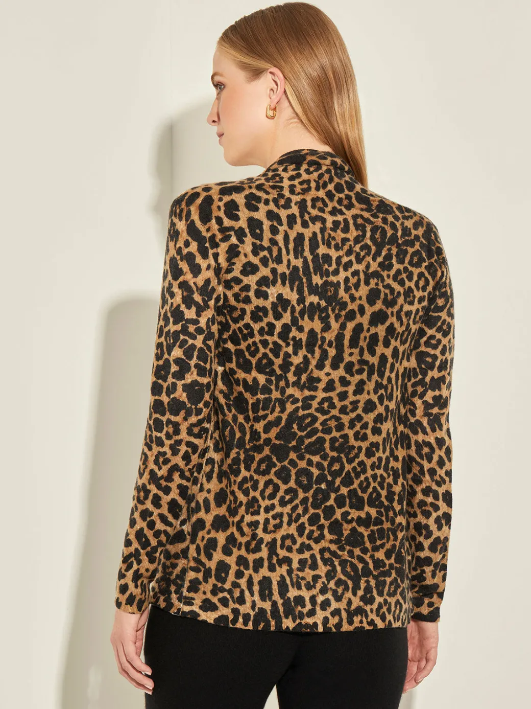 Leopard Print Open Front Cashmere Cardigan|Misook Fashion
