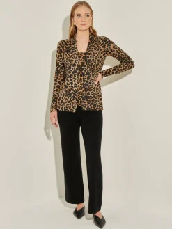 Leopard Print Open Front Cashmere Cardigan|Misook Fashion