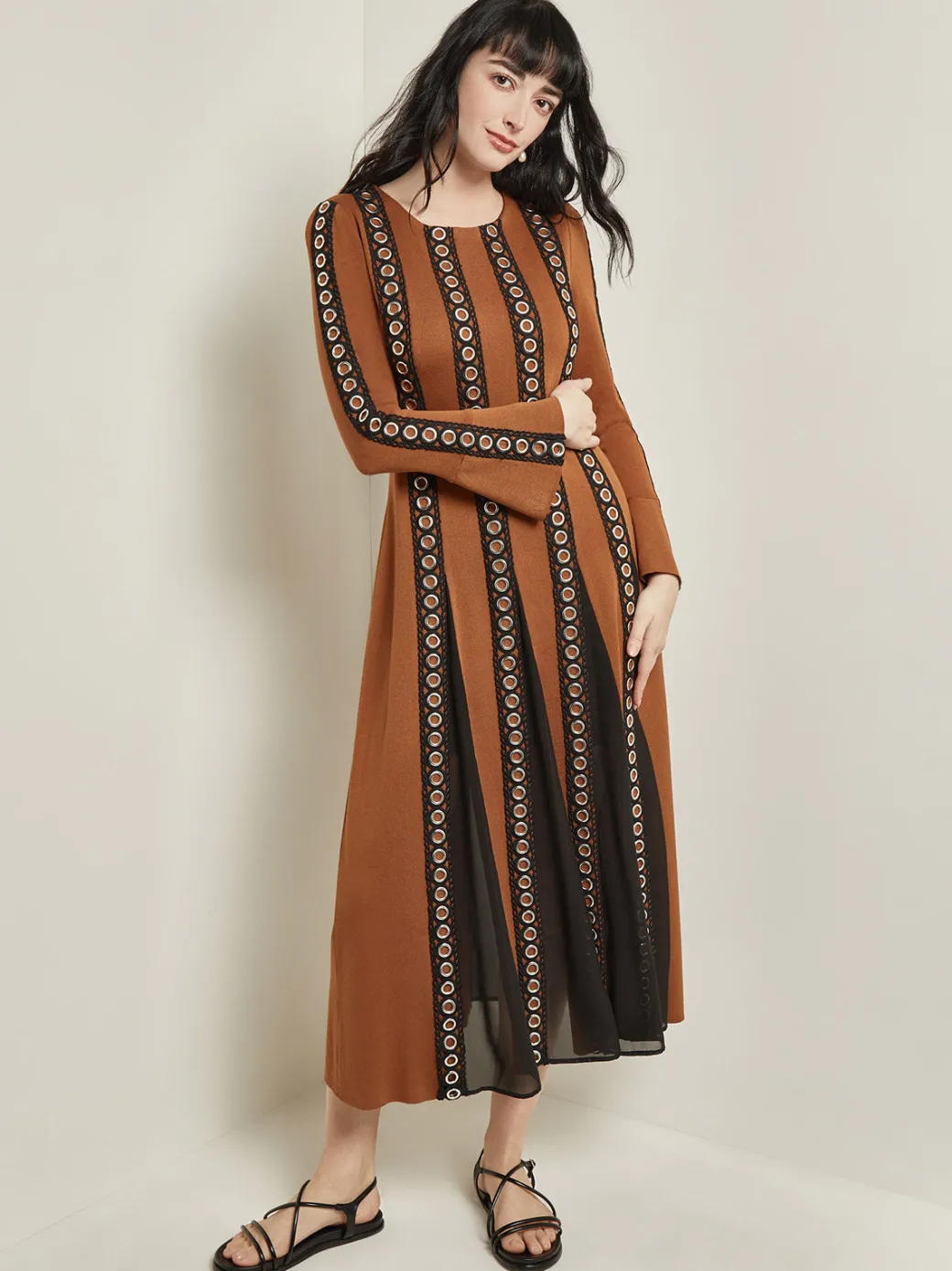 Maxi A-Line Dress - Sheer Panel Soft Knit|Misook Online