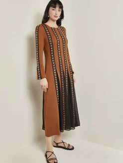 Maxi A-Line Dress - Sheer Panel Soft Knit|Misook Online