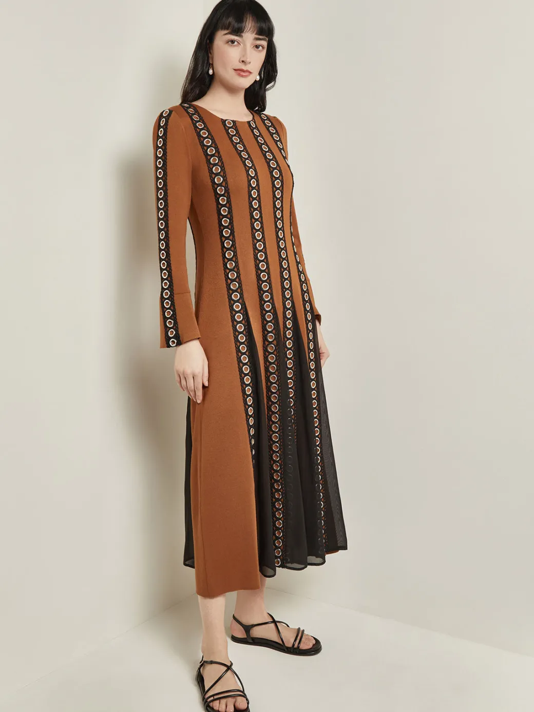 Maxi A-Line Dress - Sheer Panel Soft Knit|Misook Online