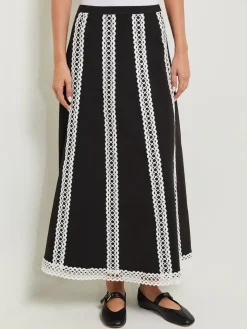 Maxi A-Line Skirt - Eyelet Trim Woven Twill|Misook Online