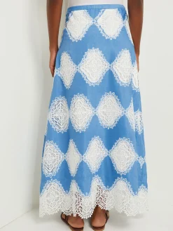 Maxi A-Line Skirt - Lace Inset Novelty Woven|Misook Clearance