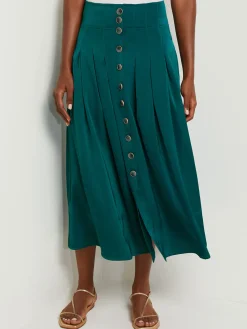 Maxi Button Front A-Line Skirt - Pleated Woven|Misook Sale