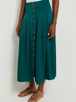 Maxi Button Front A-Line Skirt - Pleated Woven|Misook Sale