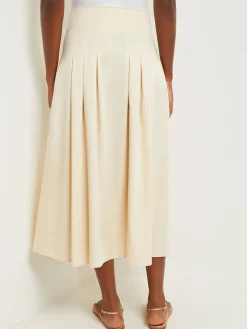 Maxi Button Front A-Line Skirt - Pleated Woven|Misook Discount