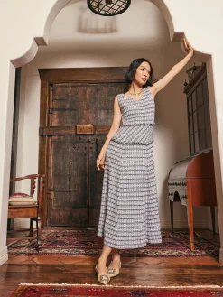 Maxi Drop Waist Dress - Fringe Trim Soft Tweed Knit|Misook Sale